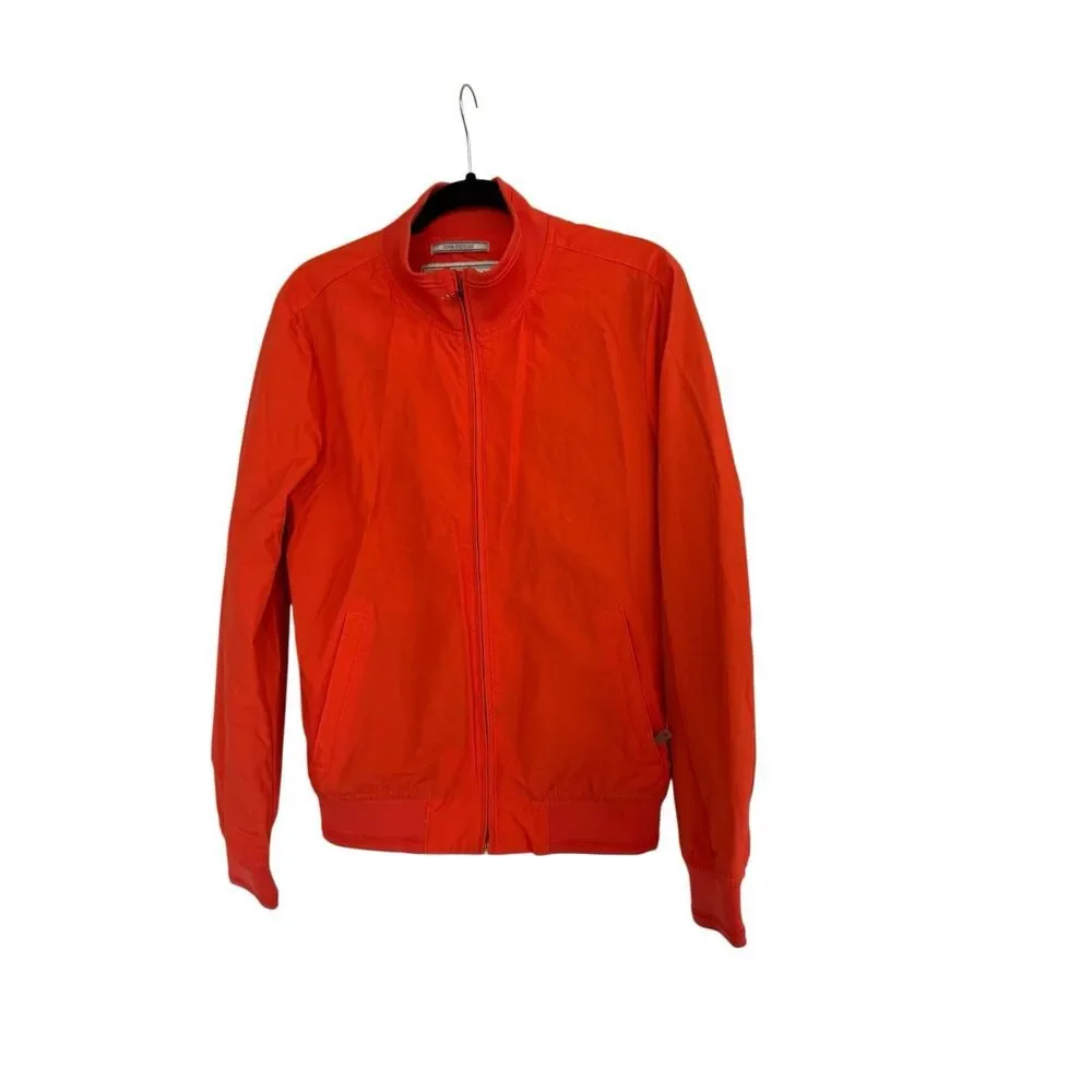 Zara Mens Denim Couture Full Zip Bomber Jacket Orange Medium